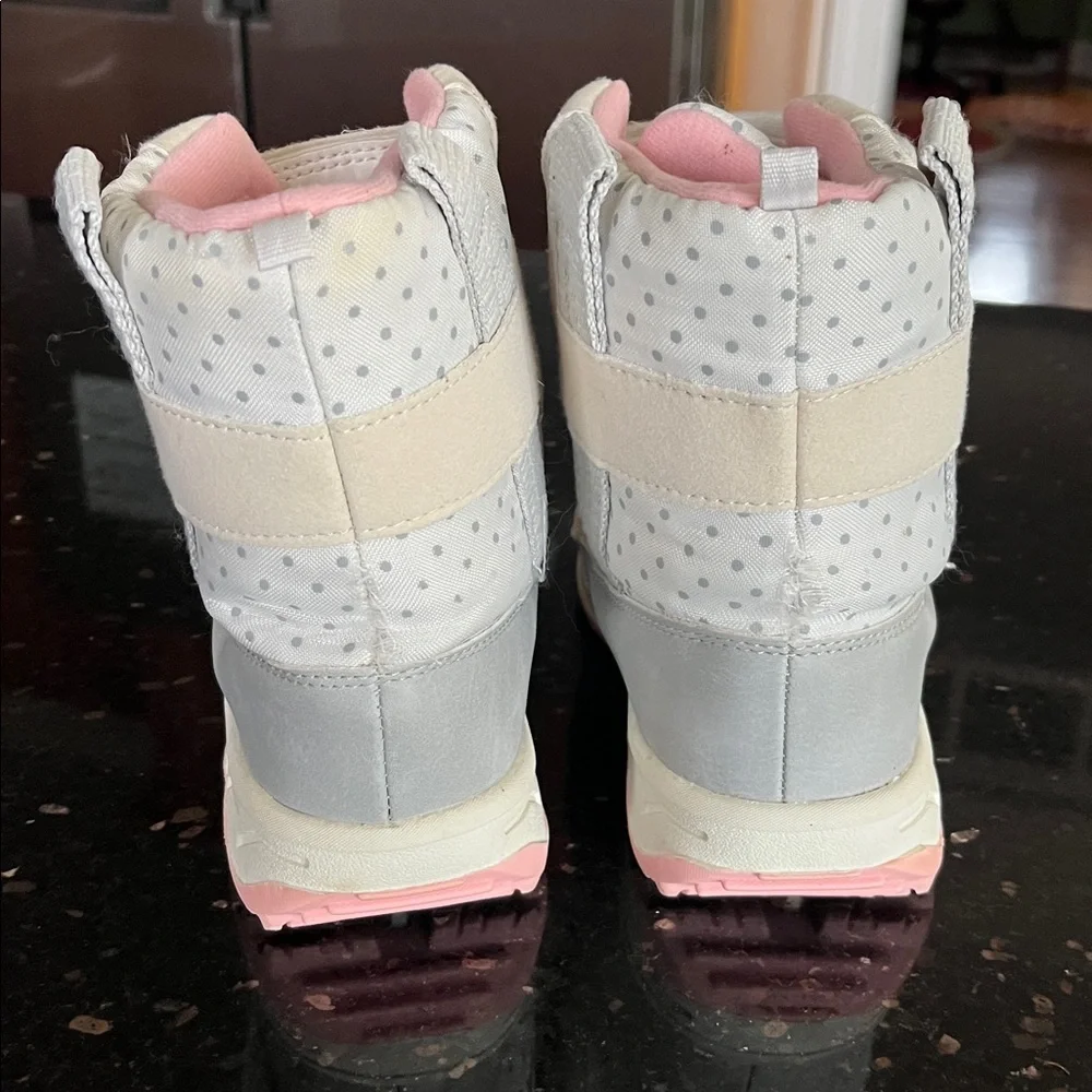 Girls Carter's Snow Boots - Pink and White with Gray Polka Dot